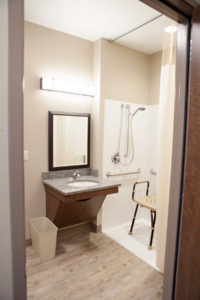 Resident bathroom at Cascadia of Nampa, Idaho a skilled nursing and rehabilitation facility