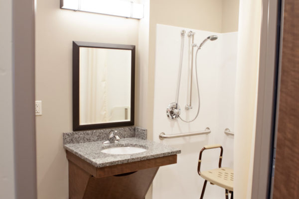 Resident bathroom at Cascadia of Nampa, Idaho a skilled nursing and rehabilitation facility